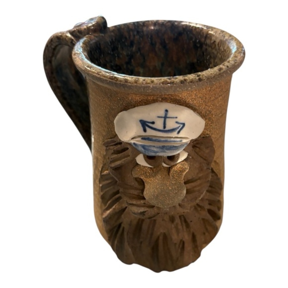 Vintage Folk Art Face Jug Mug Anchor Nautical Studio Pottery Ugly Face Mug